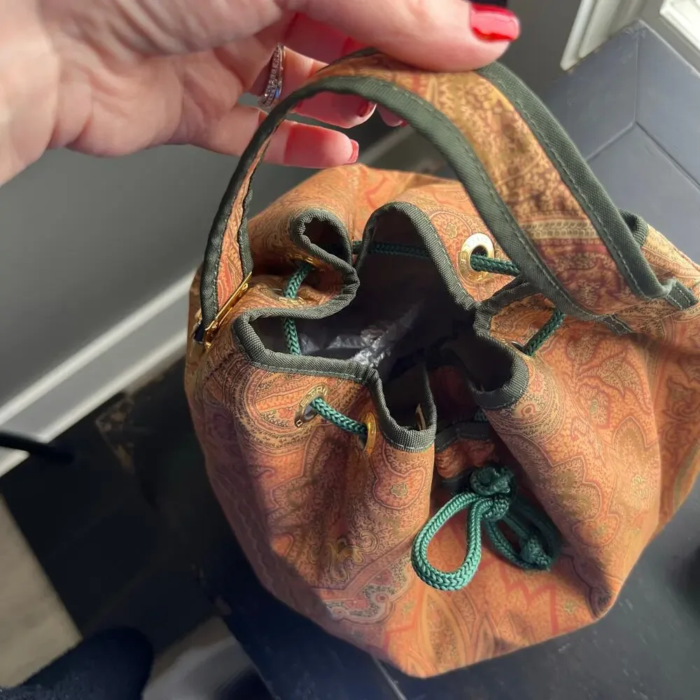 Entro Profumi Paisley Nylon Brown/Green Small Bucket Bag Tote Beauty item